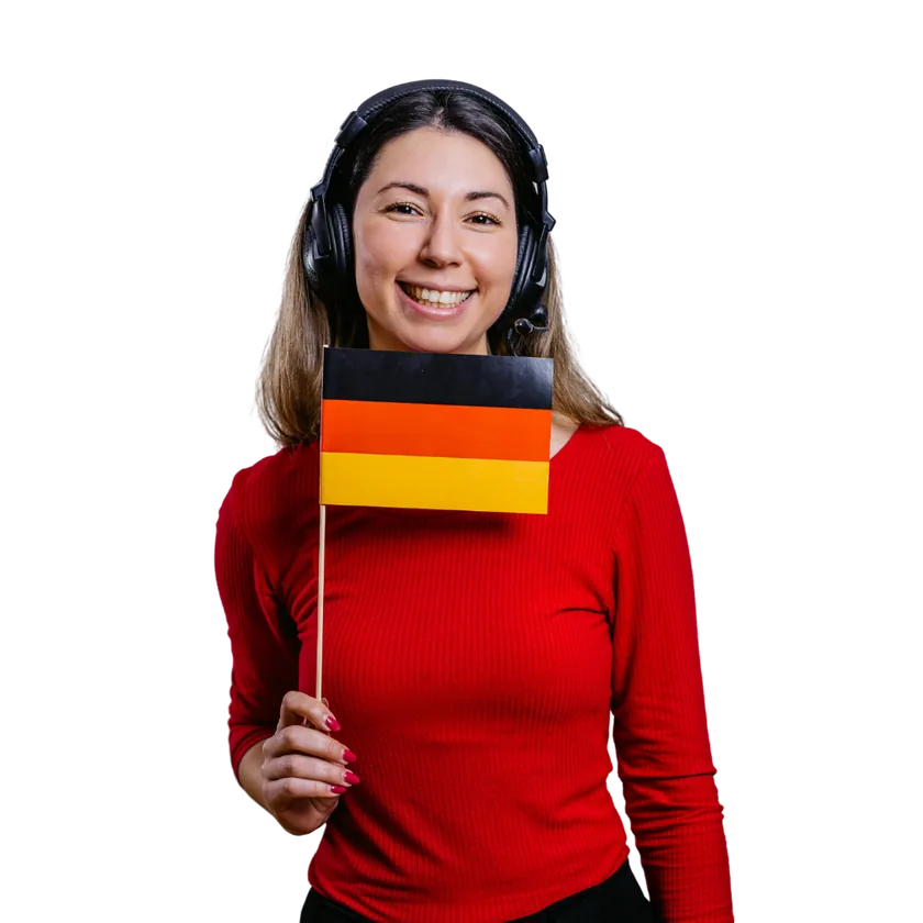 Nexova-Mitarbeiterin mit Headset und Deutschland-Fähnchen